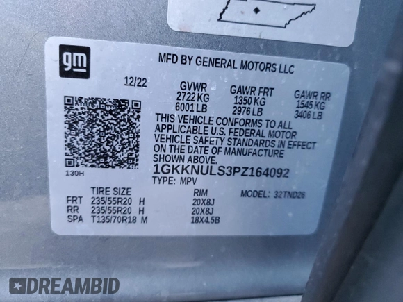 2023 GMC Acadia SLT with VIN 1GKKNULS3PZ164092, listed as a Copart auction lot 88752775 with 41,913 mi miles and Salvage Title. Bid and sale history available at DreamBid. Image 14.
