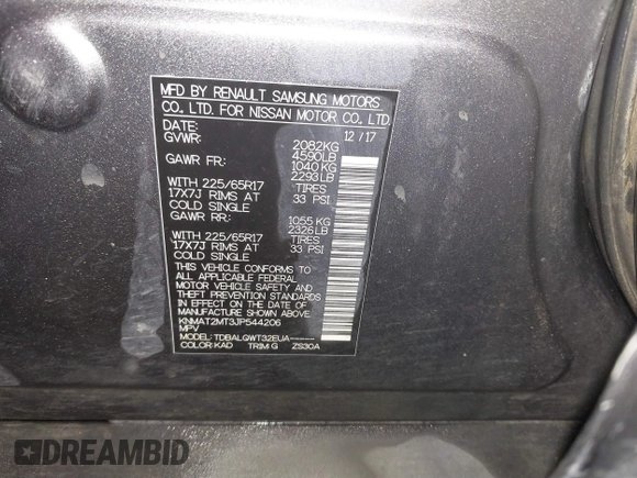 2018 Nissan Rogue S with VIN KNMAT2MT3JP544206, listed as a IAAI auction lot 41744900 with 121,839 mi miles and . Bid and sale history available at carsss.com. Image 9.
