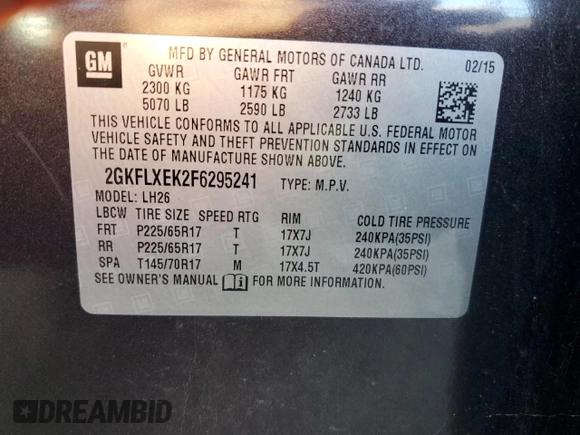 2015 GMC Terrain SLT with VIN 2GKFLXEK2F6295241, listed as a Copart auction lot 75850044 with 106,401 mi miles and Salvage title. Bid and sale history available at DreamBid. Image 13.