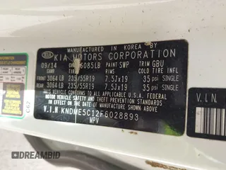2015 Kia Sedona SX-L with VIN KNDME5C12F6028893, listed as a IAAI auction lot 42109514 with 169,303 mi miles and . Bid and sale history available at DreamBid. Image 9.
