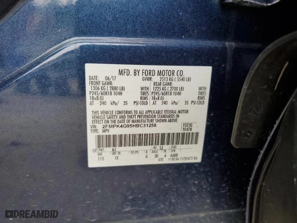 2017 Ford Edge SE with VIN 2FMPK4G95HBC31258, listed as a Copart auction lot 49372685 with 36,951 mi miles and Salvage Title. Bid and sale history available at carsss.com. Image 13.