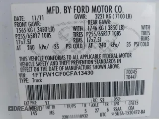 2012 Ford F-150 XL z VIN 1FTFW1CF0CFA13430, wystawiony jako IAAI lot #41811812 z przebiegiem 283 228 mil mil oraz . Historia ofert i sprzedaży dostępna na DreamBid. Obrazek 9.