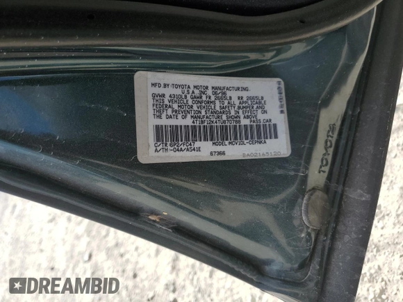 1996 Toyota Camry LE with VIN 4T1BF12K4TU870788, listed as a Copart auction lot 75050564 with 245,619 mi miles and Non repairable. Bid and sale history available at DreamBid. Image 12.