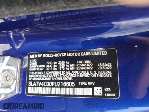 2023 Rolls-Royce Cullinan z VIN SLATV4C00PU216605, wystawiony jako Copart lot #74923524 z przebiegiem 13 428 mil mil oraz Nie do naprawy. Historia ofert i sprzedaży dostępna na DreamBid. Obrazek 14.