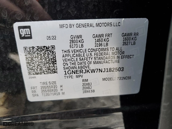 2022 Chevrolet Traverse RS with VIN 1GNERJKW7NJ182503, listed as a Copart auction lot 86653774 with 42,958 mi miles and Salvage Title. Bid and sale history available at carsss.com. Image 14.