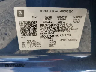 2020 Chevrolet Silverado 3500HD LTZ with VIN 1GC4YUEY9LF222764, listed as a Copart auction lot 73893124 with 0 mi miles and Salvage Title. Bid and sale history available at carsss.com. Image 13.