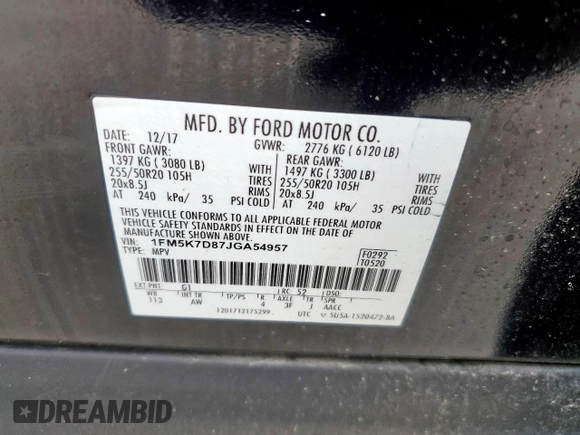 2018 Ford Explorer XLT z VIN 1FM5K7D87JGA54957, wystawiony jako Copart lot #56703225 z przebiegiem 56 172 mil mil oraz Szkoda całkowita • Salvage title. Historia ofert i sprzedaży dostępna na DreamBid. Obrazek 12.