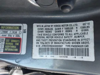 2010 Honda Insight LX with VIN JHMZE2H52AS032697, listed as a IAAI auction lot 42255794 with 262,251 mi miles and . Bid and sale history available at DreamBid. Image 9.