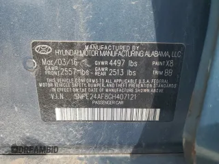 2016 Hyundai Sonata SE with VIN 5NPE24AF8GH407121, listed as a Copart auction lot 55057895 with 114,906 mi miles and Salvage Title. Bid and sale history available at carsss.com. Image 12.