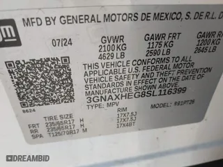 2025 Chevrolet Equinox FWD LT with VIN 3GNAXHEG8SL116399, listed as a IAAI auction lot 41305135 with 6,761 mi miles. Bid and sale history available at carsss.com. Image 9.