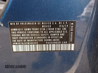2015 Volkswagen Jetta S с VIN 3VW2K7AJ3FM306356, выставлен на аукционе IAAI как лот 42244687 с пробегом 87 901 миль миль и . История ставок и продаж доступна на DreamBid. Изображение 9.