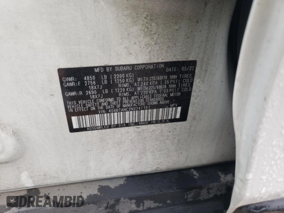 2022 Subaru Outback Limited z VIN 4S4BTANC2N3247191, wystawiony jako Copart lot #50521355 z przebiegiem 53 165 mil mil oraz Szkoda całkowita • Salvage title. Historia ofert i sprzedaży dostępna na DreamBid. Obrazek 13.
