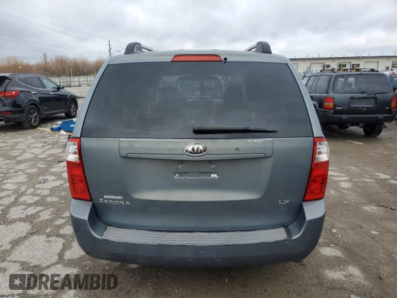 2008 Kia Sedona EX with VIN KNDMB233286246361, listed as a Copart auction lot 80190154 with 191,092 mi miles and Salvage Title. Bid and sale history available at carsss.com. Image 6.