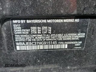 2017 BMW 5 Series 540i with VIN WBAJE5C37HG915145, listed as a Copart auction lot 60360365 with Not provided miles and Salvage title. Bid and sale history available at DreamBid. Image 12.