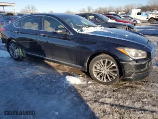 2015 Hyundai Genesis 3.8L with VIN KMHGN4JE9FU018981, listed as a Copart auction lot 87797085 with 0 mi miles and Salvage Title. Bid and sale history available at carsss.com. Image 4.