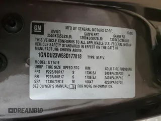 2008 Chevrolet Uplander LS with VIN 1GNDU23W58D177818, listed as a Copart auction lot 89191115 with 85,505 mi miles and Salvage Title. Bid and sale history available at DreamBid. Image 13.