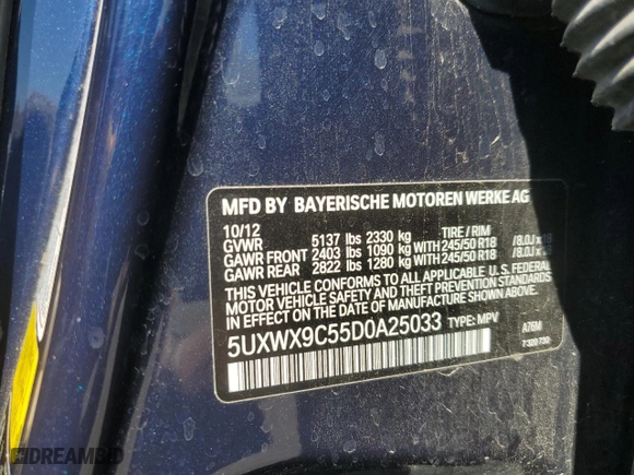 2013 BMW X3 xDrive28i with VIN 5UXWX9C55D0A25033, listed as a Copart auction lot 54095455 with 138,061 mi miles and Clean Title. Bid and sale history available at carsss.com. Image 13.
