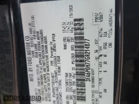 2016 Ford Fusion SE with VIN 3FA6P0H77GR214877, listed as a Copart auction lot 51924325 with 93,316 mi miles and Salvage Title. Bid and sale history available at carsss.com. Image 12.