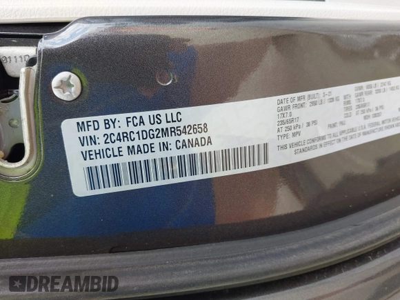 2021 Chrysler Voyager LXi with VIN 2C4RC1DG2MR542658, listed as a IAAI auction lot 42171818 with 62,123 mi miles and . Bid and sale history available at DreamBid. Image 9.