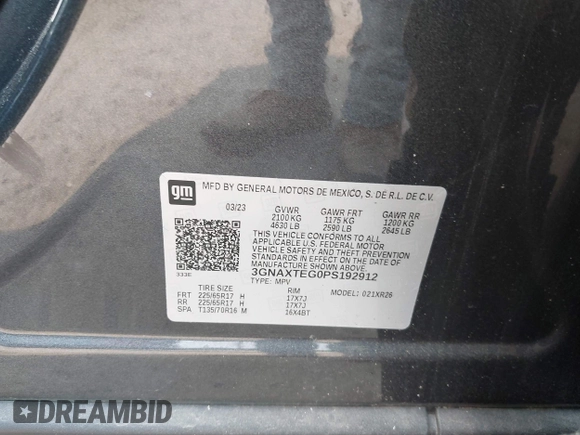 2023 Chevrolet Equinox LT с VIN 3GNAXTEG0PS192912, выставлен на аукционе IAAI как лот 42410944 с пробегом 15 501 миль миль и . История ставок и продаж доступна на DreamBid. Изображение 9.