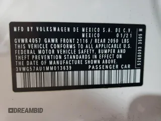 2021 Volkswagen Golf TSI с VIN 3VWG57AU1MM013639, выставлен на аукционе Copart как лот 75372723 с пробегом 33 125 миль миль и . История ставок и продаж доступна на DreamBid. Изображение 13.