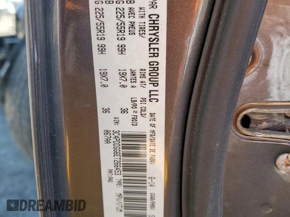 2014 Dodge Journey Crossroad with VIN 3C4PDDGG6ET266453, listed as a Copart auction lot 59574285 with Not provided miles and Salvage title. Bid and sale history available at DreamBid. Image 13.