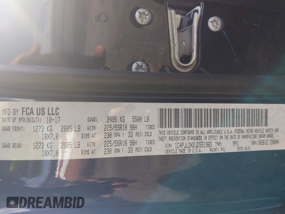 2018 Jeep Cherokee Limited with VIN 1C4PJLDX2JD551965, listed as a IAAI auction lot 42113576 with 161,907 mi miles and . Bid and sale history available at DreamBid. Image 9.