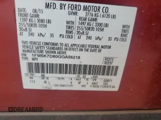 2016 Ford Explorer XLT with VIN 1FM5K7D80GGA56218, listed as a Copart auction lot 81606454 with 78,192 mi miles and Clean Title. Bid and sale history available at carsss.com. Image 14.