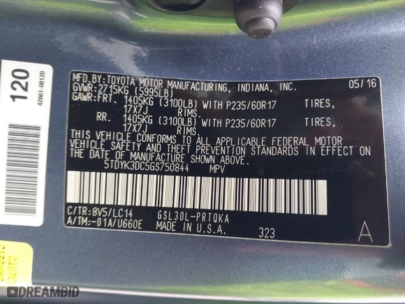 2016 Toyota Sienna XLE with VIN 5TDYK3DC5GS750844, listed as a IAAI auction lot 41232706 with 144,718 mi miles. Bid and sale history available at carsss.com. Image 9.