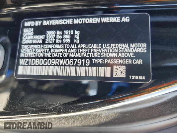 2024 Toyota Supra 3.0 with VIN WZ1DB0G09RW067919, listed as a Copart auction lot 60362925 with 6,305 mi miles and Salvage title. Bid and sale history available at DreamBid. Image 12.