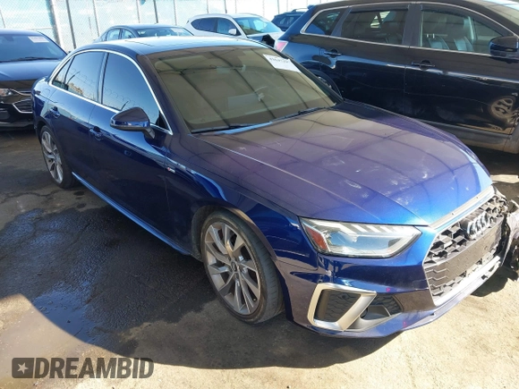 2020 Audi A4 Premium Plus with VIN WAUENAF46LA065907, listed as a IAAI auction lot 41647397 with 40,605 mi miles and . Bid and sale history available at DreamBid. Image 1.
