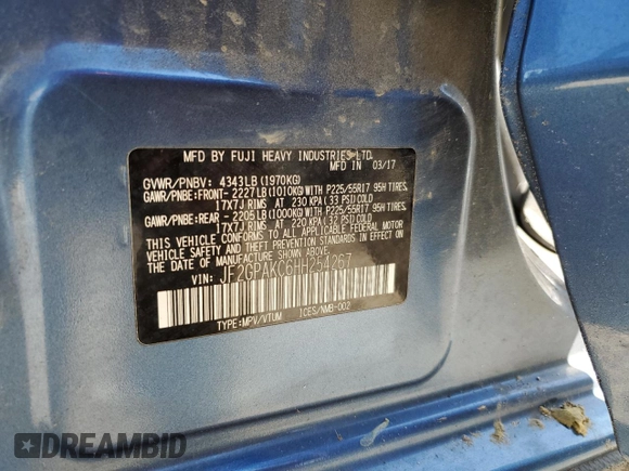 2017 Subaru Crosstrek Limited with VIN JF2GPAKC6HH254267, listed as a Copart auction lot 70096224 with Not provided miles and Salvage title. Bid and sale history available at DreamBid. Image 12.