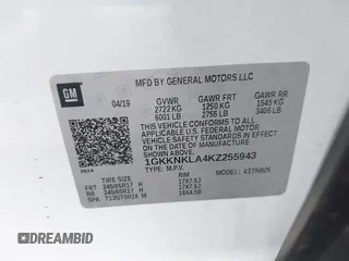 2019 GMC Acadia SLE with VIN 1GKKNKLA4KZ255943, listed as a IAAI auction lot 40596350 with 153,925 mi miles. Bid and sale history available at carsss.com. Image 9.