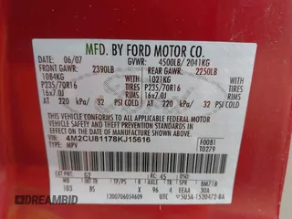 2008 Mercury Mariner with VIN 4M2CU81178KJ15616, listed as a IAAI auction lot 42166858 with 187,444 mi miles and . Bid and sale history available at DreamBid. Image 9.