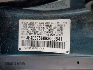 1998 Acura Integra z VIN JH4DB7568WS003841, wystawiony jako Copart lot #53402765 z przebiegiem 165 169 mil mil oraz Szkoda całkowita • Salvage title. Historia ofert i sprzedaży dostępna na DreamBid. Obrazek 12.