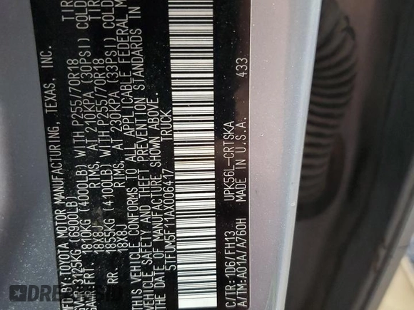 2010 Toyota Tundra с VIN 5TFUM5F11AX006417, выставлен на аукционе Copart как лот 55897725 с пробегом 203 892 миль миль и Списание • Salvage title. История ставок и продаж доступна на DreamBid. Изображение 12.