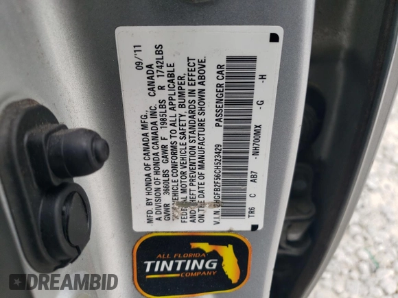 2012 Honda Civic LX z VIN 2HGFB2F56CH523429, wystawiony jako Copart lot #52933235 z przebiegiem 178 789 mil mil oraz Szkoda całkowita • Salvage title. Historia ofert i sprzedaży dostępna na DreamBid. Obrazek 13.