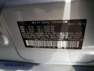 2018 Subaru Legacy Premium with VIN 4S3BNAF67J3044931, listed as a Copart auction lot 72609882 with 73,472 mi miles. Bid and sale history available at carsss.com. Image 12.