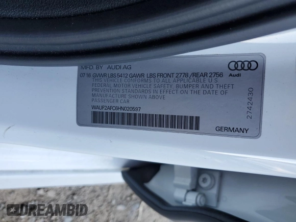 2017 Audi A6 Premium Plus z VIN WAUF2AFC6HN020597, wystawiony jako Copart lot #87226384 z przebiegiem 78 177 mil mil oraz Szkody całkowita. Historia ofert i sprzedaży dostępna na DreamBid. Obrazek 12.