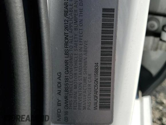 2016 Audi A6 2.0T Premium Plus with VIN WAUGFAFC5GN158834, listed as a Copart auction lot 48526275 with 79,102 mi miles and Salvage Title. Bid and sale history available at carsss.com. Image 12.