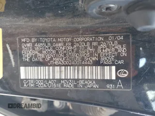 2004 Lexus ES 350 with VIN JTHBA30G240014443, listed as a IAAI auction lot 42256916 with 341,654 mi miles and . Bid and sale history available at DreamBid. Image 9.