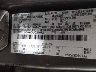 2016 Ford Escape SE с VIN 1FMCU9GX6GUC24672, выставлен на аукционе IAAI как лот 41210691 с пробегом 90 605 миль миль и . История ставок и продаж доступна на DreamBid. Изображение 9.