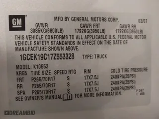 2007 Chevrolet Silverado 1500 LT w/1LT with VIN 1GCEK19C17Z553328, listed as a IAAI auction lot 41981500 with NaN miles. Bid and sale history available at carsss.com. Image 9.
