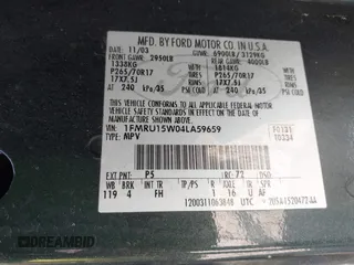 2004 Ford Expedition Special Service z VIN 1FMRU15W04LA59659, wystawiony jako IAAI lot #42249488 z przebiegiem 262 333 mil mil oraz . Historia ofert i sprzedaży dostępna na DreamBid. Obrazek 9.