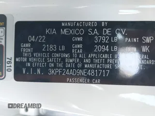 2022 Kia Forte LXS with VIN 3KPF24AD9NE481717, listed as a IAAI auction lot 41850501 with 126,473 mi miles. Bid and sale history available at carsss.com. Image 9.