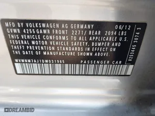 2013 Volkswagen Golf TDI w/Sunroof & Nav with VIN WVWNM7AJ1DW031965, listed as a IAAI auction lot 41805349 with 184,738 mi miles. Bid and sale history available at carsss.com. Image 9.