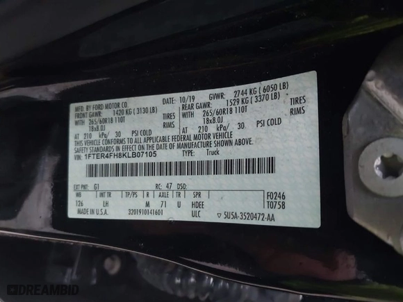 2019 Ford Ranger XL with VIN 1FTER4FH8KLB07105, listed as a IAAI auction lot 41559831 with 136,437 mi miles. Bid and sale history available at carsss.com. Image 9.