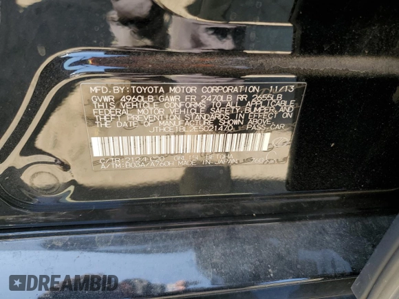 2014 Lexus GS 350 with VIN JTHCE1BL2E5021470, listed as a Copart auction lot 62321095 with 44,505 mi miles and Salvage title. Bid and sale history available at DreamBid. Image 12.