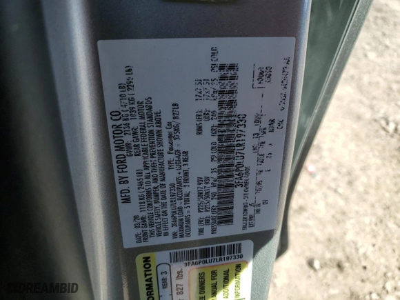 2020 Ford Fusion Hybrid SE with VIN 3FA6P0LU7LR197330, listed as a Copart auction lot 48462095 with 79,532 mi miles and Salvage Title. Bid and sale history available at carsss.com. Image 12.