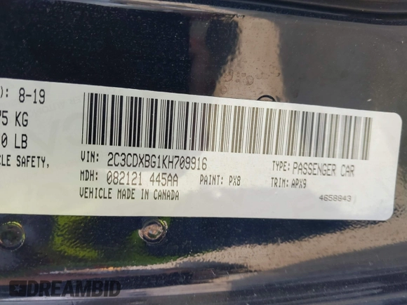 2019 Dodge Charger SXT with VIN 2C3CDXBG1KH709916, listed as a IAAI auction lot 41386840 with 151,403 mi miles and . Bid and sale history available at DreamBid. Image 9.